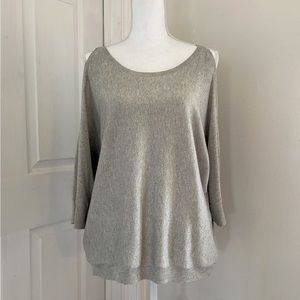 a.n.a. Cold Shoulder Silver Metallic Sweater